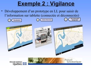 Exemple 2 : Vigilance
• Développement d’un prototype en LL pour saisir de
l’information sur tablette (connectée et déconne...