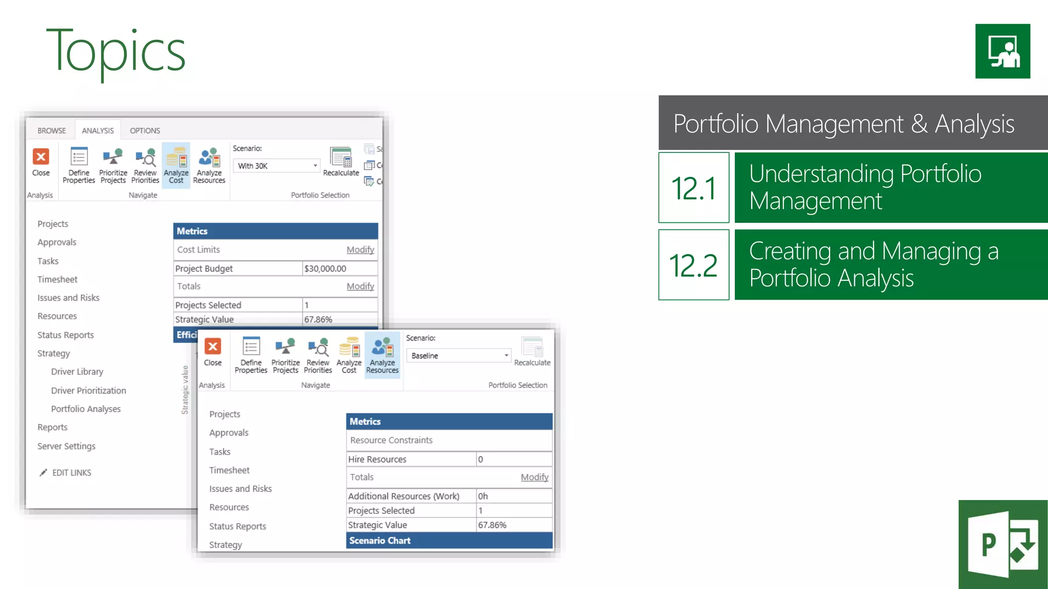 Topics
Portfolio Management & Analysis
Understanding Portfolio
Management
Creating and Managing a
Portfolio Analysis
 