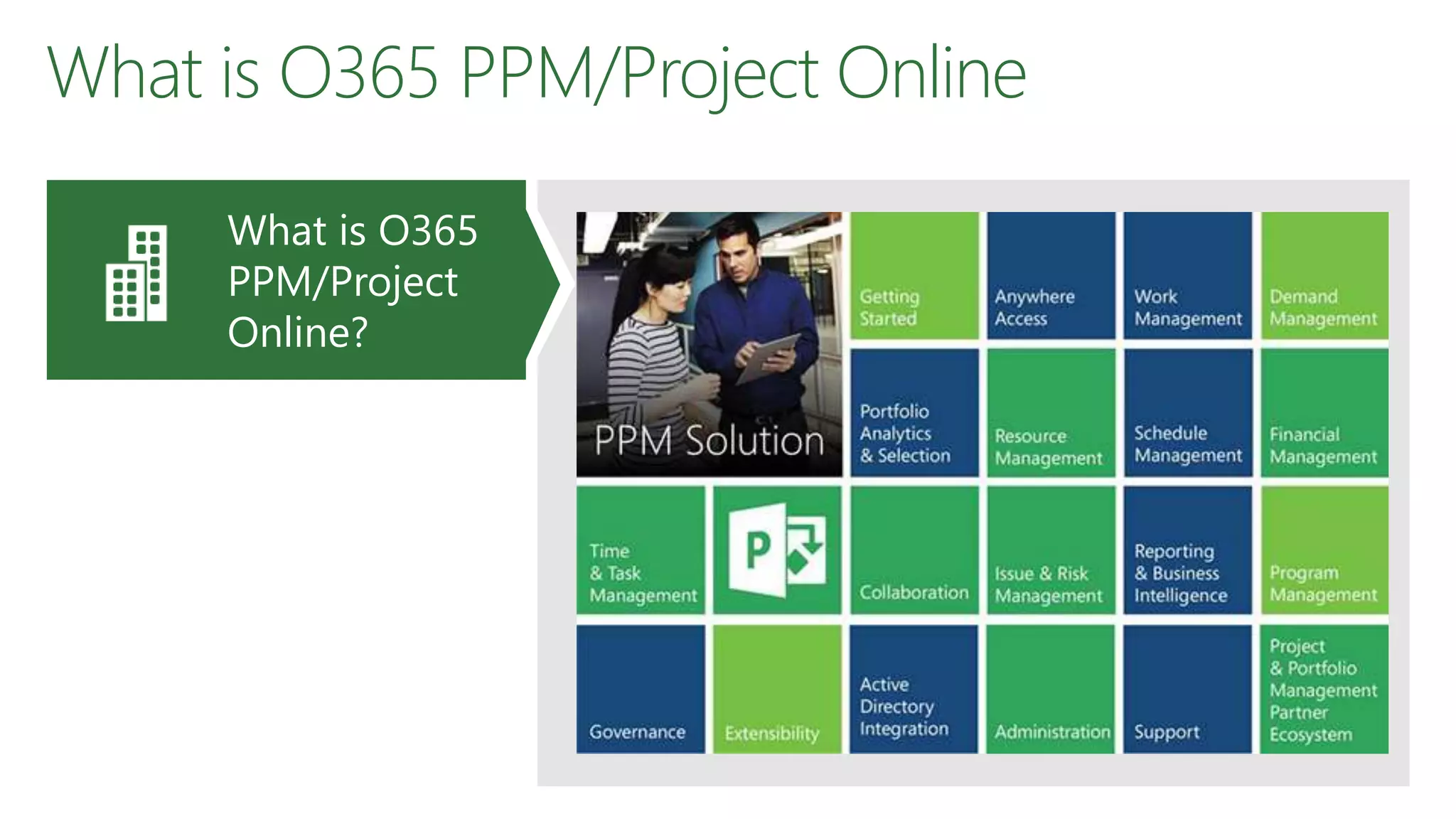 What is O365 PPM/Project Online
What is O365
PPM/Project
Online?
 