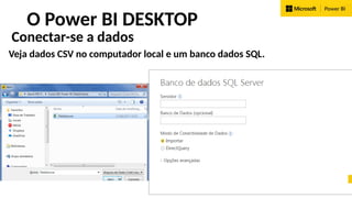 PROF. FRANKLIN FELIPE 20
O Power BI DESKTOP
Conectar-se a dados
Veja dados CSV no computador local e um banco dados SQL.
 