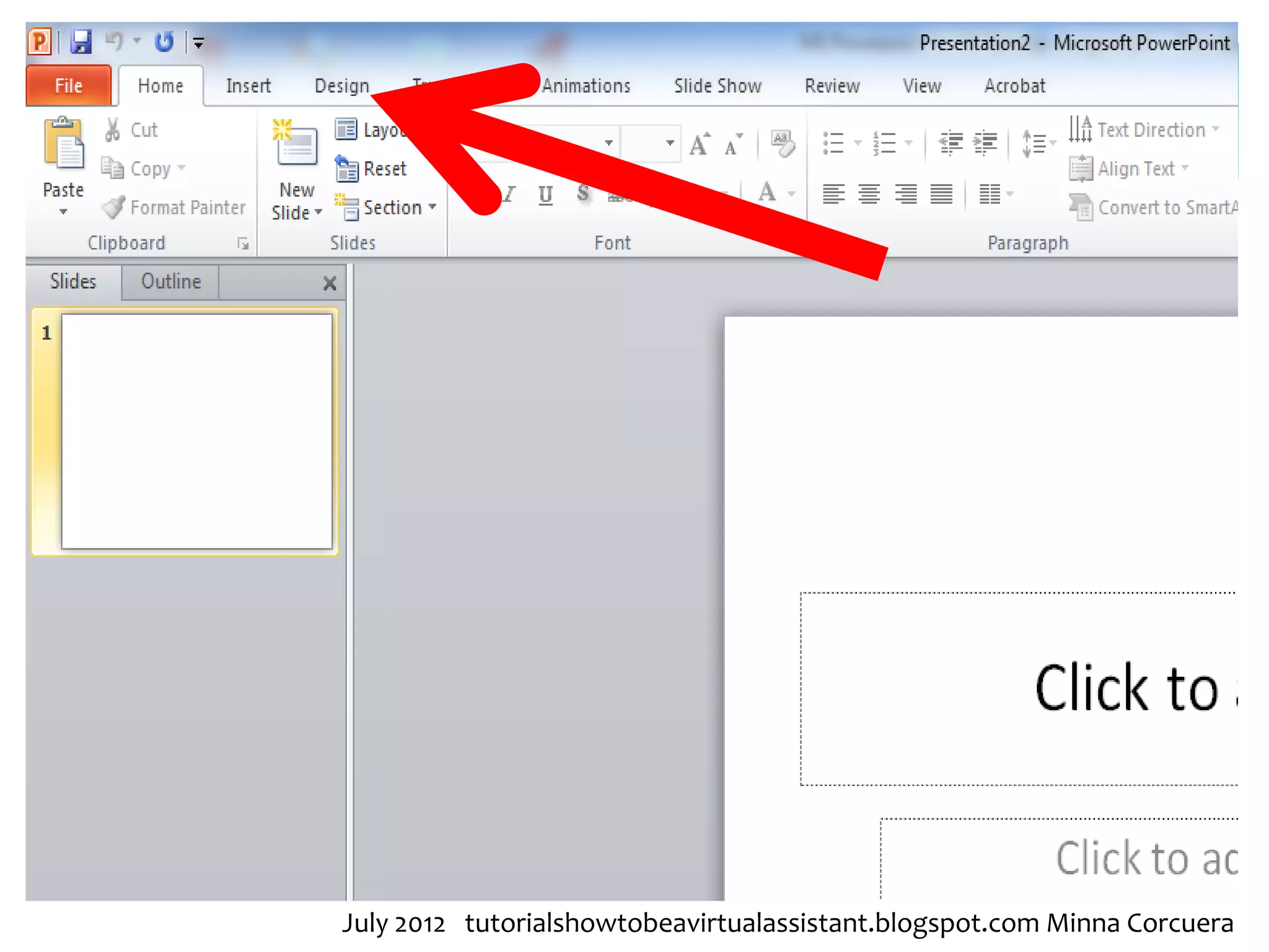 July 2012 tutorialshowtobeavirtualassistant.blogspot.com Minna Corcuera
 
