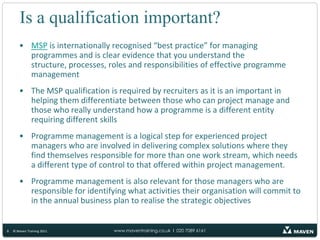 What will I learn on the course?Understand how programme management contrasts with project management, and the different skill set that is required for effective programme managementUnderstand the structure, terminology and documents associated with programme managementClearly define roles and responsibilities of everyone involved in the programme including project teams, change teams and those sponsoring the programme and its projectsIdentify the information needed to translate strategic objectives into the programme vision, and how to further define this vision into a detailed map of project deliverables and business changesUnderstand how to identify, measure and realise benefits throughout the programme lifecycleUnderstand how to delegate work to the project teams and engage senior management in the championing of the programme