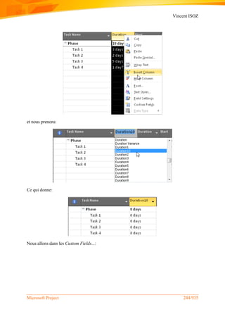 Vincent ISOZ
Microsoft Project 244/935
et nous prenons:
Ce qui donne:
Nous allons dans les Custom Fields...:
 