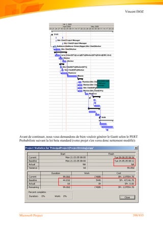 Vincent ISOZ
Microsoft Project 398/935
Avant de continuer, nous vous demandons de bien vouloir générer le Gantt selon le PERT
Probabiliste suivant la loi beta standard (votre projet s'en verra donc nettement modifié):
 