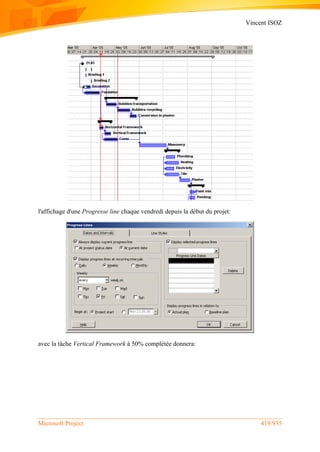 Vincent ISOZ
Microsoft Project 419/935
l'affichage d'une Progresse line chaque vendredi depuis la début du projet:
avec la tâche Vertical Framework à 50% complétée donnera:
 