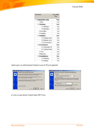 Vincent ISOZ
Microsoft Project 455/935
Après quoi, en sélectionnant l'option Launch Wizard apparaît:
et voici ce que donne l'export dans MS Visio:
 