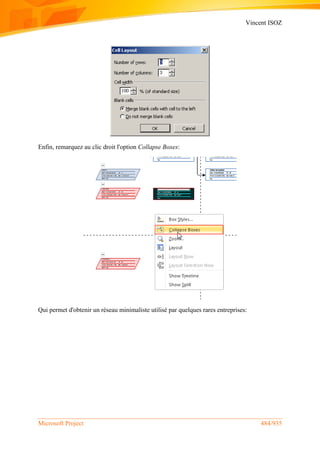 Vincent ISOZ
Microsoft Project 484/935
Enfin, remarquez au clic droit l'option Collapse Boxes:
Qui permet d'obtenir un réseau minimaliste utilisé par quelques rares entreprises:
 