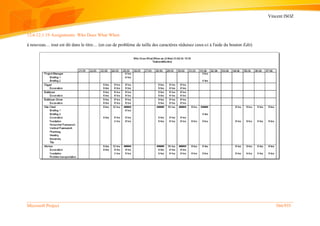 Vincent ISOZ
Microsoft Project 566/935
12.6.12.1.19 Assignments: Who Does What When
à nouveau… tout est dit dans le titre… (en cas de problème de taille des caractères réduisez ceux-ci à l'aide du bouton Edit)
 
