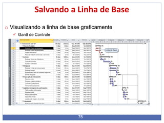 Salvando a Linha de Base
o Visualizando a linha de base graficamente
 Gantt de Controle
75
 