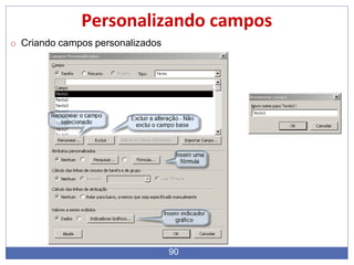 Personalizando campos
o Criando campos personalizados
90
 