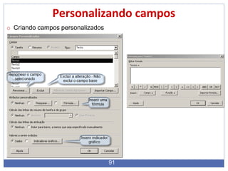Personalizando campos
o Criando campos personalizados
91
 