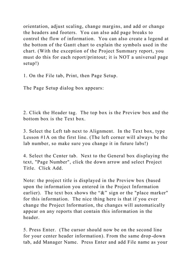 Ms project lesson 1a basics of project scheduling part 1o docx