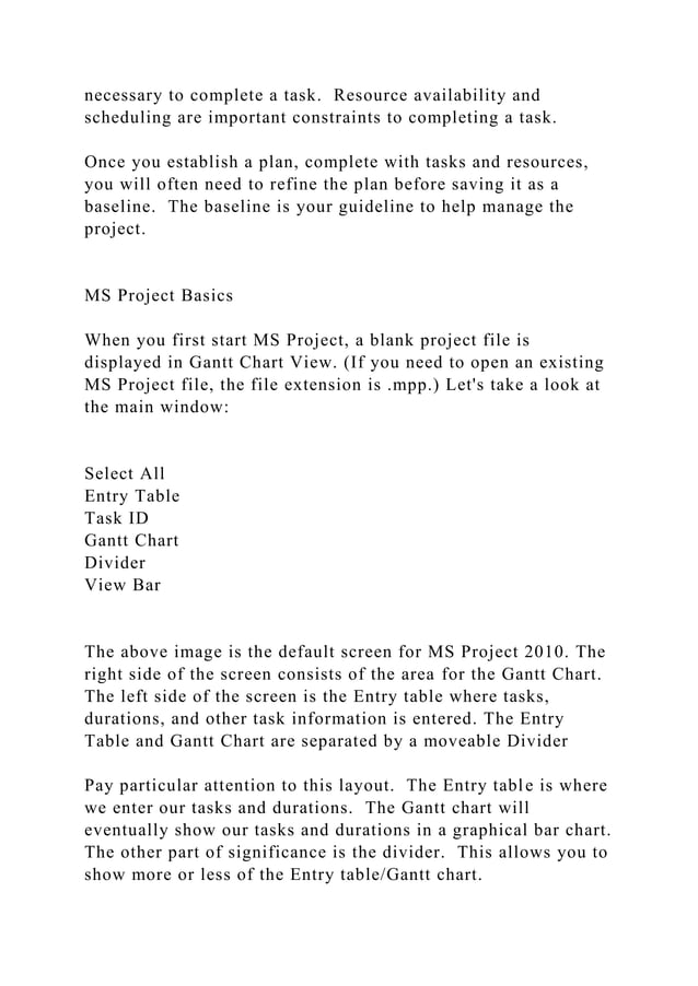 Ms project lesson 1a basics of project scheduling part 1o docx