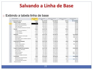 77
Salvando a Linha de Base
o Exibindo a tabela linha de base
 