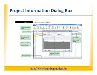 Project Information Dialog Box                                    XP




                                       http://www.learningquotient.in
New Perspectives on Microsoft Project 2010                                   5
 
