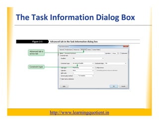 The Task Information Dialog Box                                   XP




                                       http://www.learningquotient.in
New Perspectives on Microsoft Project 2010                                   9
 