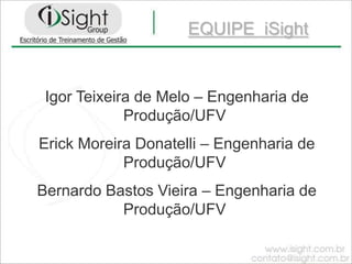 EQUIPE  iSight Igor Teixeira de Melo – Engenharia de Produção/UFV Erick Moreira Donatelli – Engenharia de Produção/UFV Bernardo Bastos Vieira – Engenharia de Produção/UFV