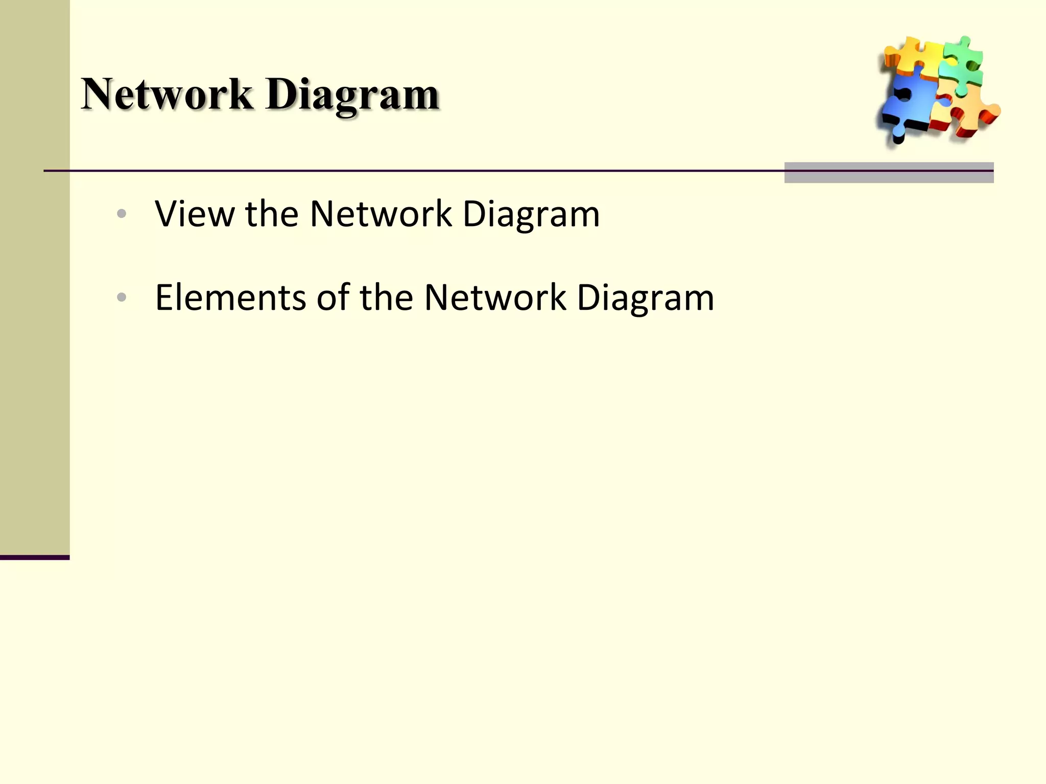 Network Diagram

 • View the Network Diagram

 • Elements of the Network Diagram
 