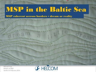 MSP in the Baltic Sea
MSP coherent accross borders – dream or reality

Cut to pieces

Manuel Frias
Master on MSP
Seville 3-6 February 2014

 