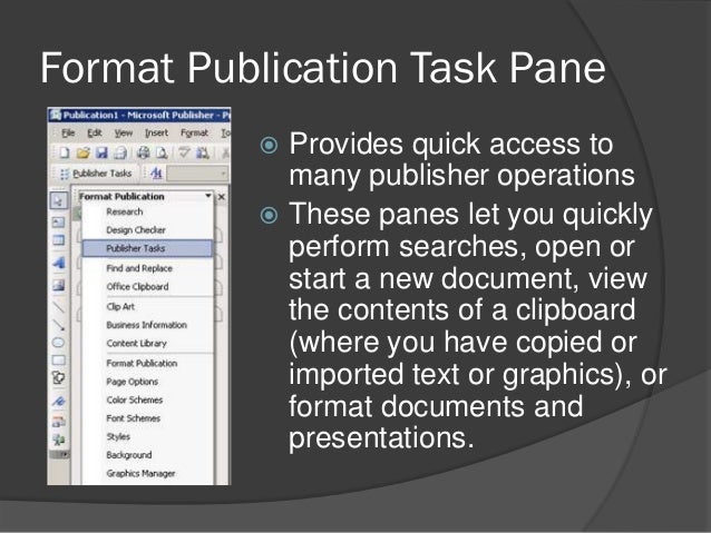 ms publisher parts and functions ms publisher format