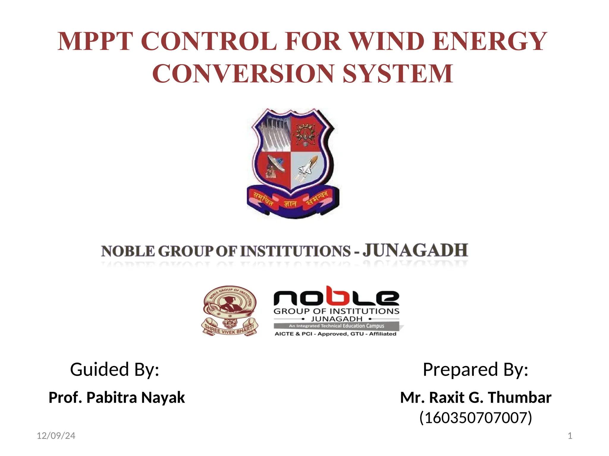 MPPT CONTROL FOR WIND ENERGY CONVERSION SYSTEM | PPT