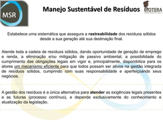 PORTANTO
RESÍDUO, A MATÉRIA PRIMA DO SÉCULO XXI
Alcance Global, sem barreiras de entrada;
Geração de emprego e renda em toda a pirâmide, com foco na base;
Desperta para novas invenções e criações;
Comunicação vindo da periferia para o centro e do centro para a
periferia;
Convergência do mundo real e virtual;
Preservação ambiental;
Resultados para todos.
 