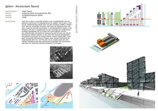 IJplein- Amsterdam Noord




                                                                                                                                                                                                                                                                                                                                  portfolio menno slijboom
opdrachtgever:                                                                              Eigen Haard
functie:                                                                                    projectarchitect & projectleider MEI
opgave:                                                                                     Ontwikkelingsvisie IJplein
periode:                                                                                    2008

beschrijving                                                                           Voor het IJ-plein is specifiek gekeken naar mogelijkheden om het
                                                                                       gebied te verdichten en bebouwing toe te voegen. Het IJ-plein is het
                                                                                       eerste (stedenbouwkundige) plan van Rem Koolhaas (OMA) in Neder-
                                                                                       land. Niet de ruimtelijke structuur zelf maar de beweging door het
                                                                                       plan, langs de centrale promenade, is het belangrijkste aspect in het
                                                                                       ontwerp. Het plan is opgebouwd uit een montage van stedenbouw-
                                                                                       kundige typologieën die zo samen een nieuw geheel vormen.
                                                                                       Een toekomstige uitbreiding of aanpassing aan het plan zou dit als
                                                                                       leidraad op moeten pakken, en de route met daaraan gekoppelde
                                                                                       wisselende ervaringen als leidend thema moeten vasthouden. Door
                                                                                       geen bestaande bebouwing te slopen maar nieuwe bebouwing als
                                                                                       zogenaamde add-on’s aan het plan toe te voegen word een een
                                                                                       nieuwe tijdslaag in het plan gemonteerd waardoor het oorspronke-
                                                                                       lijke plan van koolhaas opnieuw betekenis kan krijgen.




                                                                                                                                                                                                                                                                        1
                                                                                                                                                                                                                                                                            la
                                                                                                                                                                                                                                                                              ag
                                                                                                                                                                                                                                           1
                                                                                                                                                                                                                                               la
                                                                                                                                                                                                                                                 ag
                                                                                                                                                                                                                       3 lagen
                                                                                                                                                                                                        3 lagen



                                                                                                                                                                                                                            4
                                                                                                                                                                                                           4
                                                                                                                                                                                    3 lagen
                                                                                                                                                                          3 lagen



                                                                                                                                                                                       4




                                                                                                                                                                                                                                                                                   6 lagen
                                                                                                                                                                                                                                                              4 lagen
                                                                                                                                                              3 lagen




                                                                                                                                                                              4
                      ag
                      la




                                                                                                                                                                                                             4
                      1




                                                                                                                                                                                                                  la
                                          5                              5                                                                                                                                          ge
                                                                                                                                                    3 lagen




                                                                                                                                                                                                                        n
                                                                                                                                                                 4




                                  5                                  5
                                                                                                                                                        4
                                                                                                                     3 lagen


                                                                                                                                    3 lagen




                                                                                                                                                                                                                            2




                  5    5                              5
                                                                                                                                                                                                        2
                                                                                                     2




                                                                                                                                                                                       2
      n
    ge




              5
                                                                                                                                                                          2
    la




                                                                                                                                                                                                                                                                                             6 lagen




                                                                                                                                                   en
    5




                                                                                                                                                                                                                                                                                 4 lagen




                                                                                                                                          4 lag
                                                                                                                                                              2




                                                  5
                                                                                                                                                                                                                                                    3 lagen
                                                                                                                                                                                                                                 3 lagen
                                                                                                                                          2
                               n




          5
                                                                                                                                                                                                            3 lagen
                             ge




                                                                                                                                                                                              3 lagen
                           la




                                                                                                                                                                          3 lagen
                           5




                                              5       1
                                                                                                                                                                3 lagen




                                                          la
                                                            ag
                                                                                                                                              3 lagen
                                                                                                                               3 lagen
                                                                             2 lagen




                                                                                                           2 lagen




                                      5
                                                                                                 2 lagen
                                                                                       2 lagen




                                                                                                                                                                                                                                                                                                                         5 min.
                                                                         2



                                                                                2




                                                                 2




                                                                                                                                                                                                                                      Legenda
                                                                                                                                                                                                                                      Urban Villa (appartementen)                                      [5 lagen]
                                                                                                                                                                                                                                      Grondgebonden woning                                             [2 lagen]
                                                                                                                                                                                                                                      Grondgebonden woning + appartement                               [3/4 lagen]
                                                                                                                                                                                                                                      Appartementen                                                    [3/4/5/6 lagen]
                                                                                                                                                                                                                                      Voorzieningen + appartementen                                    [4 lagen]
                                                                                                                                                                                                                                      Voorzieningen                                                    [1/2 lagen]
 