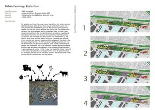 Urban Farming- Rotterdam




                                                                                        portfolio menno slijboom
opdrachtgever:   BAM vastgoed
functie:         projectarchitect & projectleider MEI
opgave:          Dynamische ontwikkeling Marconi strip.
periode:         2009-2025

beschrijving




                                                                                                                   1
                 De waarde van Urban Farming is meer dan alleen het vullen van een
                 tijdelijke situatie. Door Urban Farming als onderdeel te zien van
                 een dynamische ontwikkeling voor de Marconistrip genereert het
                 in elke fase van het proces waarde voor de locatie. Dit betekent dat
                 het plan niet als eindbeeld wordt ontworpen maar als fase in een
                 langere ontwikkeling. Na elke deelfase kan vervolgens nauwkeurig
                 geanalyseerd worden wat en waar de volgende ontwikkelingsfase
                 zal starten. Het voordeel van deze manier van ontwikkelen is, dat
                 tijdens deze lange periode waarin de markt compleet kan verand-
                 eren, het plan kan worden bijgestuurd en aangepast. Hierdoor is de
                 kans van slagen groter. De Marconistrip is gelegen aan de voet van
                 de Merwehaven, Dit gebied dat bekend staat als het vitaminerijkste
                 gebied van Rotterdam, zal in de toekomst volledig getransformeerd
                 worden naar een woon/werkgebied. In de huidige omstandigheden
                 is woningbouw de eerste 10 tot 15 jaar niet mogelijk. Urban Farming



                                                                                                                   2
                 is een uiterst geschikte tussentijdse functie voor dit gebied en kan
                 als voorloper dienen van de openbare ruimtes die gerealiseerd zullen
                 worden bij de transformatie van het gebied.




                                                                                                                   3


                                                                                                                   4
 