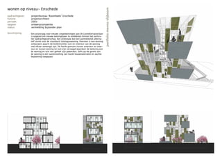 wonen op niveau- Enschede




                                                                                         portfolio menno slijboom
opdrachtgever:   projectbureau ‘Roombeek’ Enschede
functie:         projectarchitect
periode:         2003
opgave:          ontwerpcompetitie
status:          vermelding bijzonder plan

beschrijving:    Een prijsvraag voor nieuwe singelwoningen aan de Lonnekerspoorlaan
                 is opgezet om nieuwe woningtypen te ontdekken binnen het particu-
                 lier opdrachtgeverschap. Een prototype dat een aantrekkelijk alterna-
                 tief vormt voor de standaard catalaguswoning. Hiervoor is een woning
                 ontworpen waarin de buitenruimte, tuin en interieur van de woning
                 met elkaar vemengd zijn. De harde grenzen tussen exterieur en inter-
                 ieur en tussen woning en tuin zijn vervaagd waardoor de beleving van
                 de woning en tuin een geheel zijn geworden. Zelfs op de gevels van
                 de woning is een samenstelling van harde bouwmaterialen en zachte
                 beplanting toegepast.
 