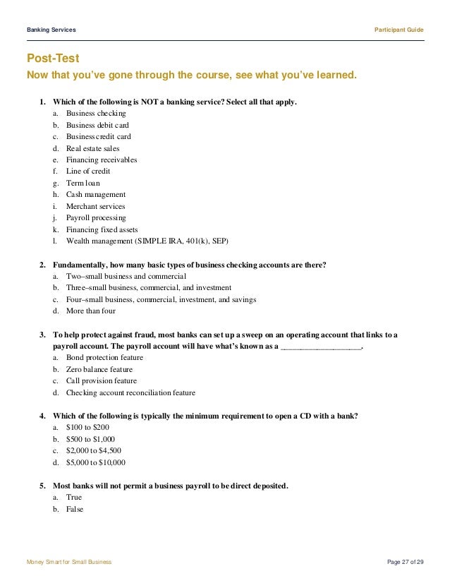 Participant Guide banking services Participant Guide banking services