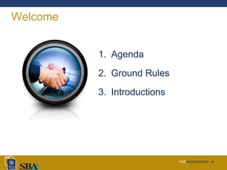 TIMEMANAGEMENT ‹#›
Welcome
1. Agenda
2. Ground Rules
3. Introductions
 