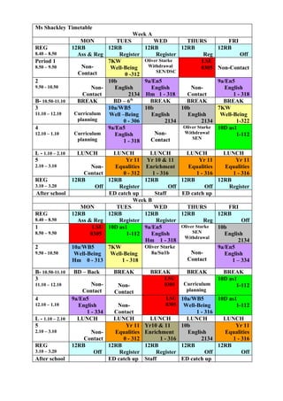Ms shackley timetable new
