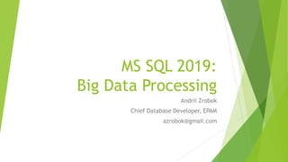 MS SQL 2019:
Big Data Processing
Andrii Zrobok
Chief Database Developer, EPAM
azrobok@gmail.com
 
