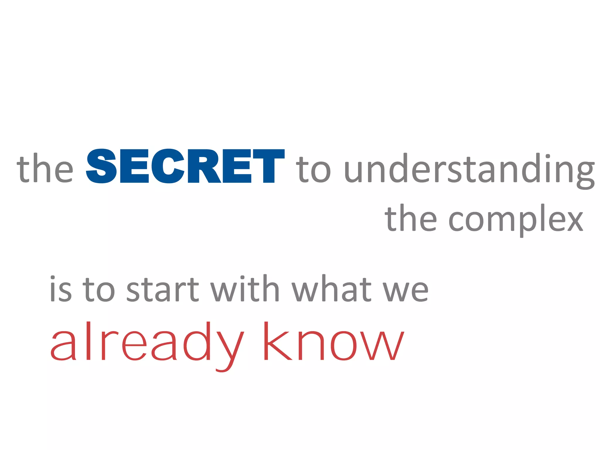 the complex
is to start with what we
already know
the SECRET to understanding
 