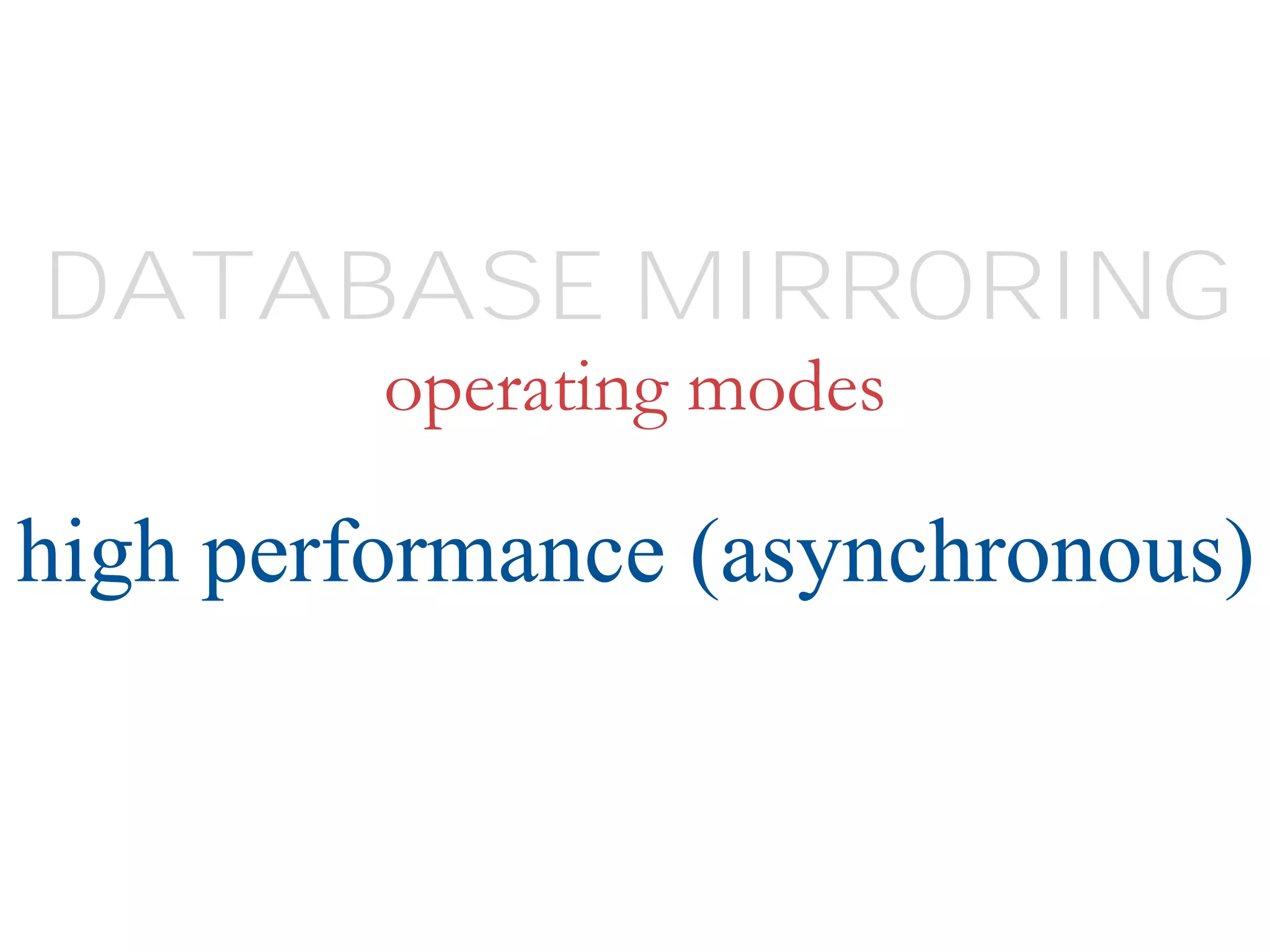 operating modes
high performance (asynchronous)
DATABASE MIRRORING
 