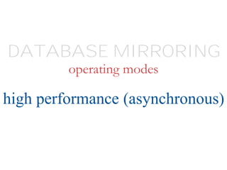 operating modes
high performance (asynchronous)
DATABASE MIRRORING
 