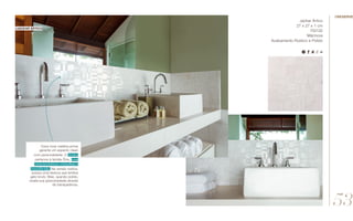 Jackar Ártico
27 x 27 x 1 cm
702132
Mármore
Acabamento Rústico e Polido
//jackar ártico
Essa nova matéria-prima
garante um aspecto clean
com personalidade. O Ártico
pertence à família Ônix, com
características cristalina e
translúcida. Na versão rústica,
possui uma textura que lembra
gelo bruto. Mas, quando polido,
revela sua granulosidade através
da transparência.
53
//reserve
 