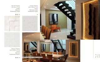 Debrum Thassos
29,4 x 28,8 x 1,2 cm
701573
Mármore
Acabamento Rústico
Crystal Thassos
28,2 x 28,2 x 1 cm
701513
Mármore e Vidro
Acabamento Polido
Box Off Thassos
29 x 29 x 1,7 cm
701950
Mármore
Acabamento Polido
//muro di sassi vetro //ribeiro interiores 78
//essential
 