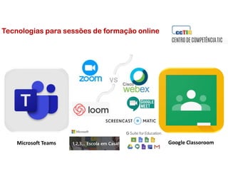Google ClassoroomMicrosoft Teams
Tecnologias para sessões de formação online
 
