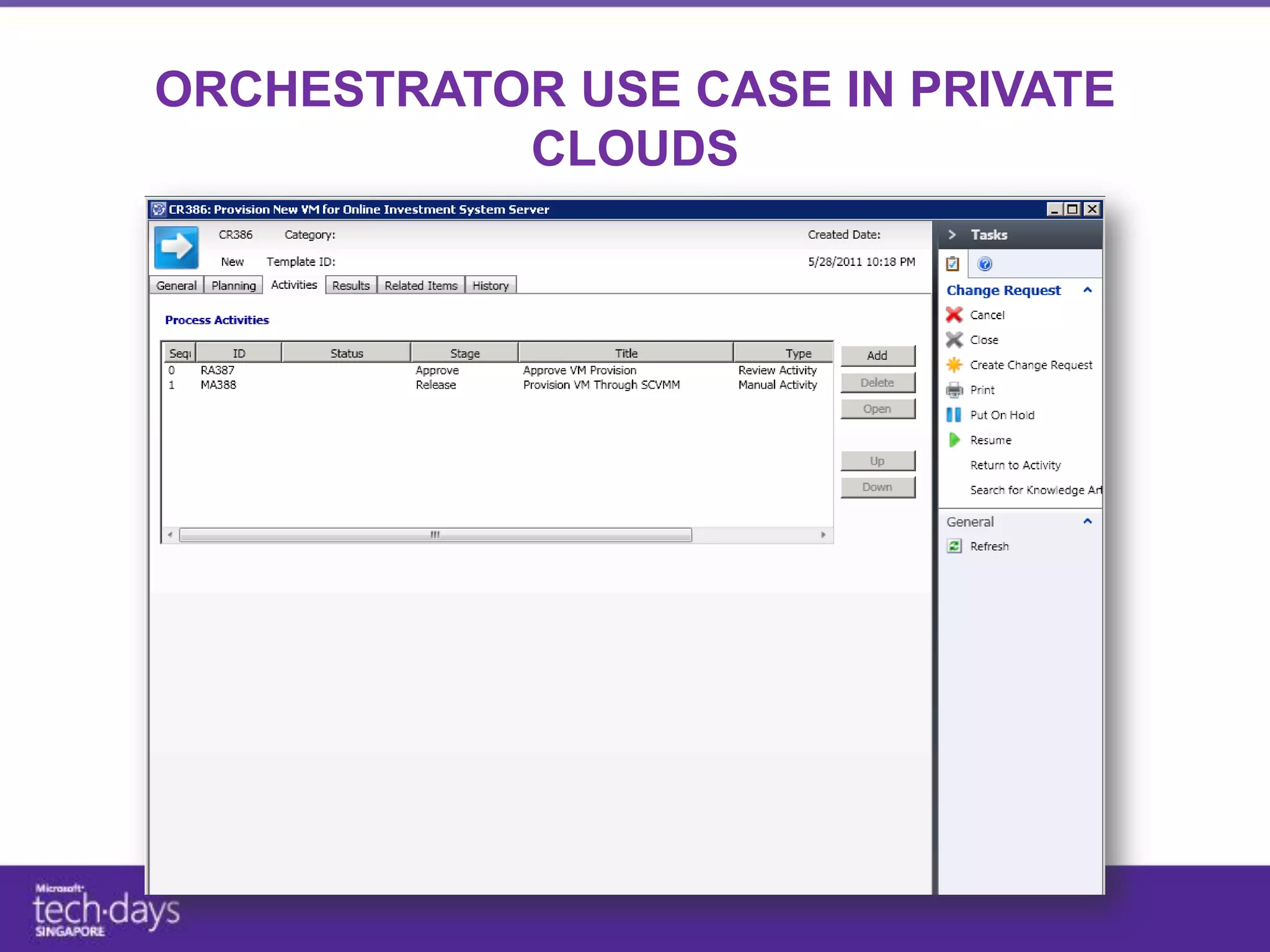 ORCHESTRATOR USE CASE IN PRIVATE
           CLOUDS
 