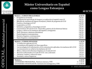  La Enseñanza de las Lenguas de Especialidad 				5 ECTShttp://hablandodeele.wordpress.comOFICIAL.© HABLANDOdeELE