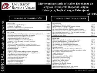  Prácticas 								3 ECTS ITINERARIO 1. ESPAÑOL L2/LE 					                   30 ECTS Fonética. Español L2/LE 						6 ECTS