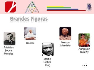 Aristides Sousa  Mendes Gandhi Martin  Luther  King Nelson Mandela Aung San  Suu Kyi … 