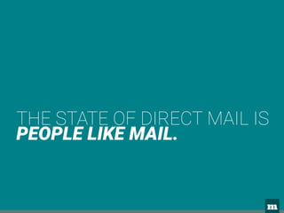 m 
THE STATE OF DIRECT MAIL IS
PEOPLE LIKE MAIL.
 