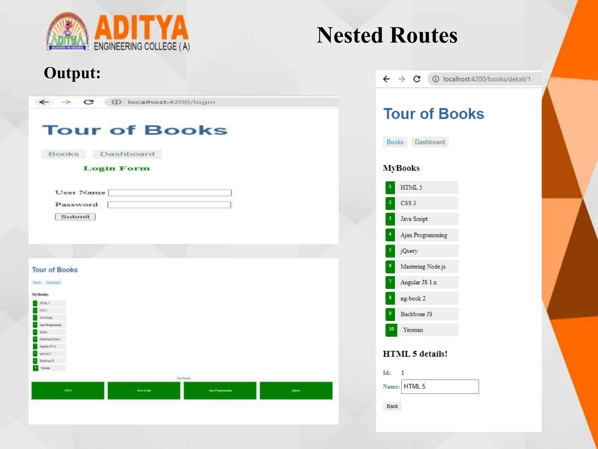 Nested Routes
Output:
 