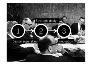 Strategic design


  1                 2               3
Design superstars                 Innovation
 