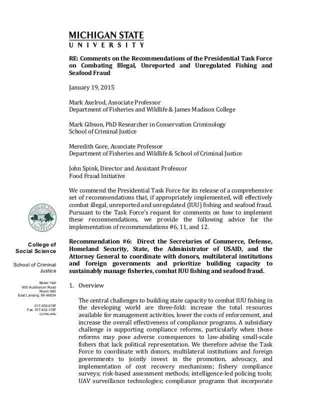 Msu Comments To Presidential Task Force On Iuu Fishing And Seafood Fr