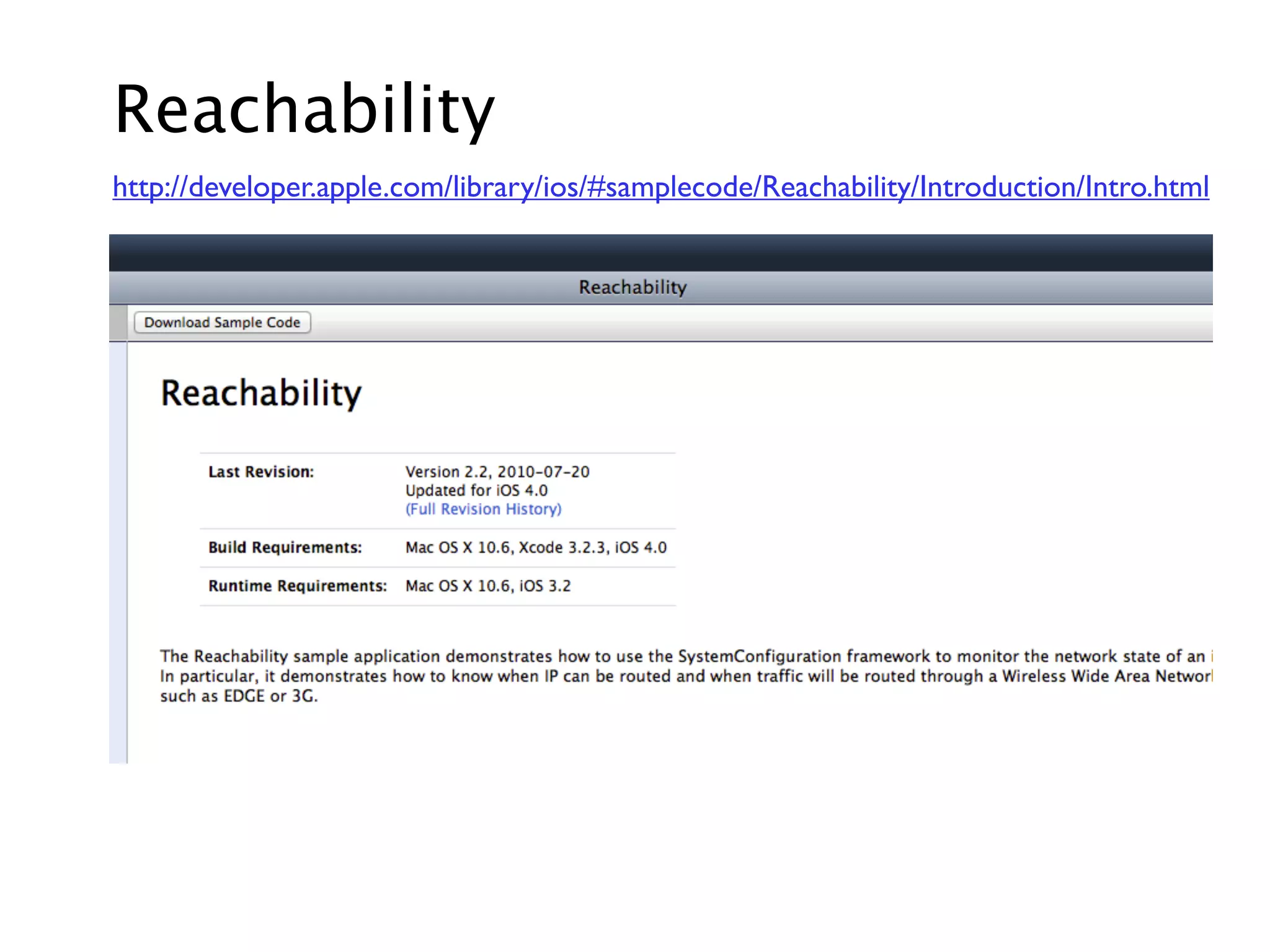 Reachability
http://developer.apple.com/library/ios/#samplecode/Reachability/Introduction/Intro.html
 