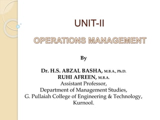 UNIT-II
By
Dr. H.S. ABZAL BASHA, M.B.A., Ph.D.
RUHI AFREEN, M.B.A.
Assistant Professor,
Department of Management Studies,
G. Pullaiah College of Engineering & Technology,
Kurnool.
 