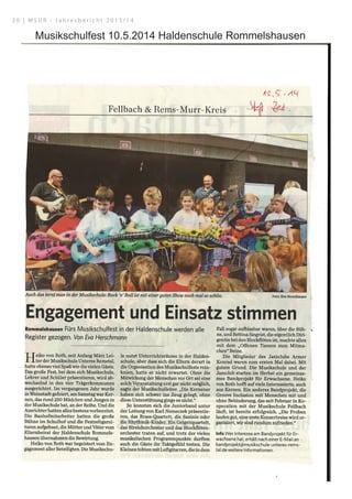 Musikschulfest 10.5.2014 Haldenschule Rommelshausen
2 0 | M S U R - J a h r e s b e r i c h t 2 0 1 3 / 1 4
 